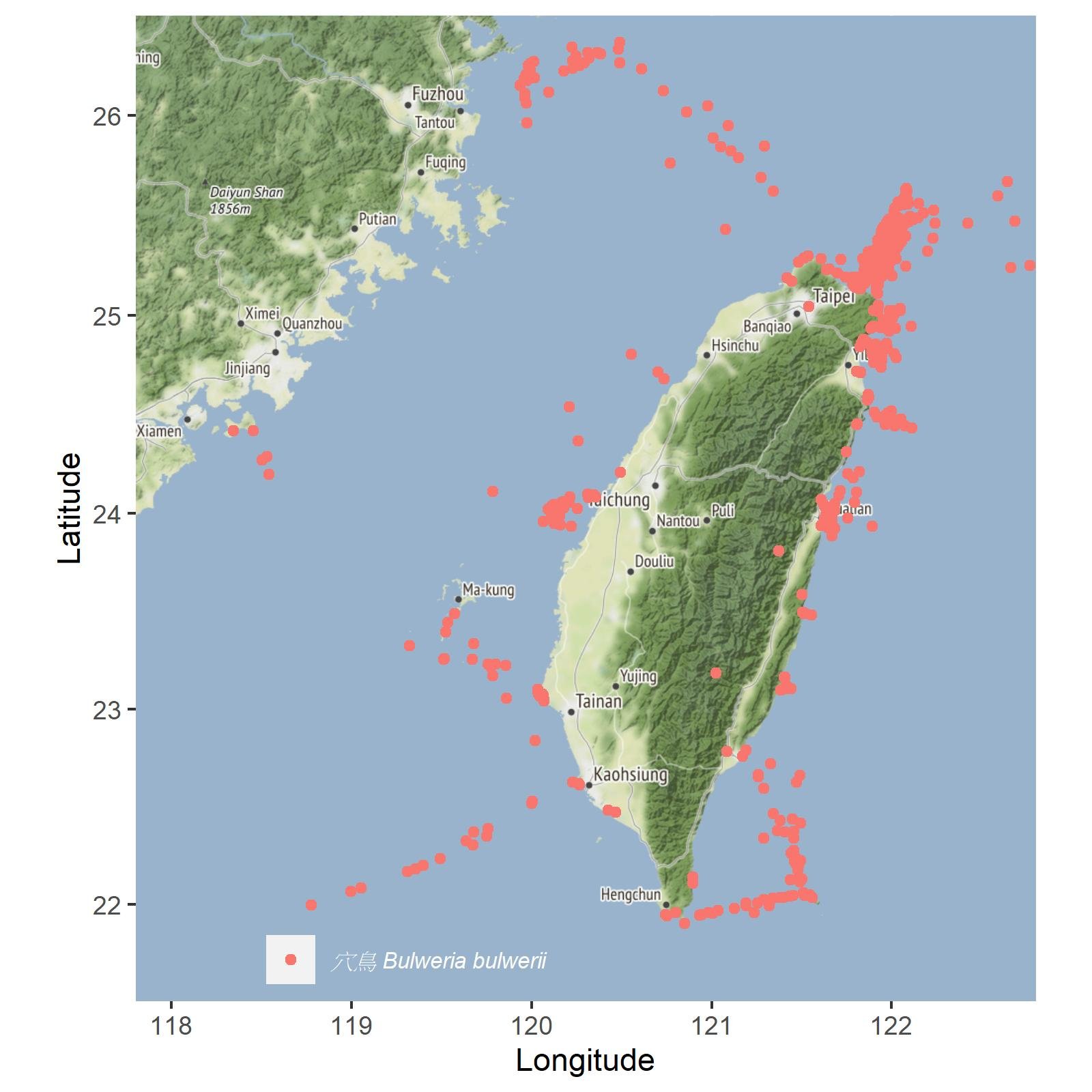 Bulweria bulwerii -dist-map 赤膀鴨 gadwall 在台灣分布地圖